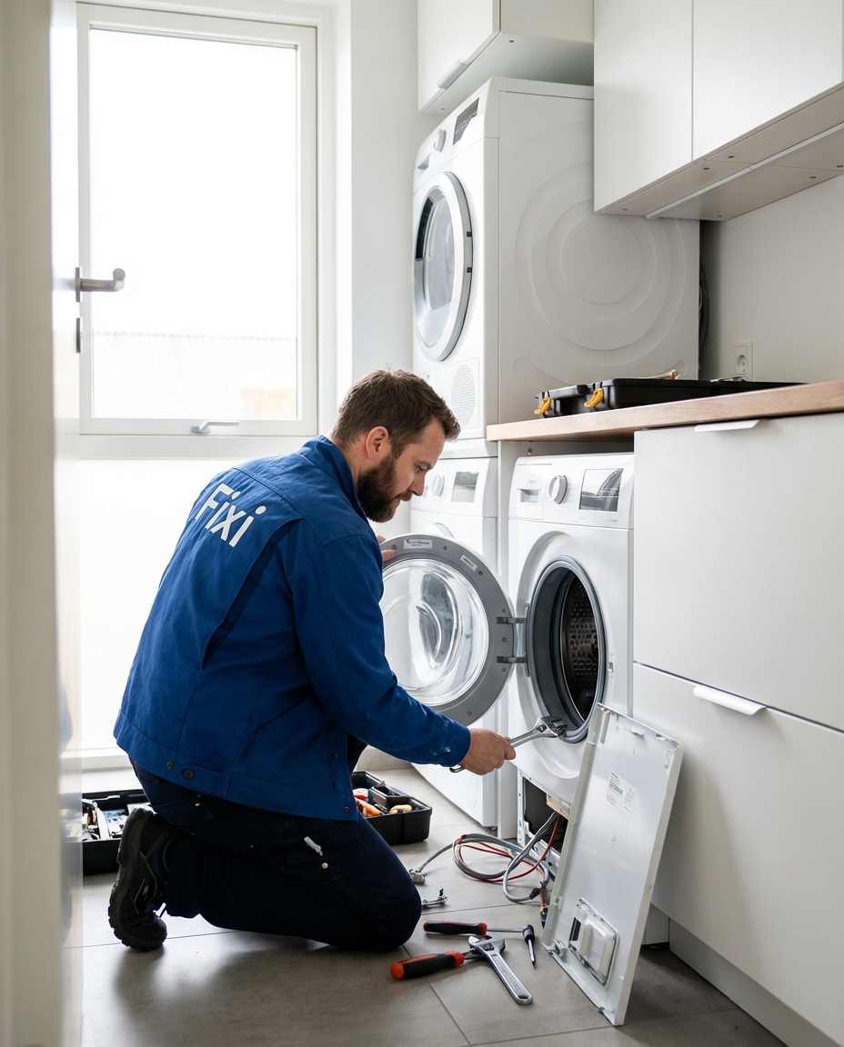 Engineer repairing a washing machine